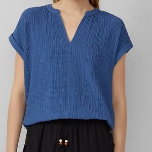 Olive and Oak Blue Textured Blouse